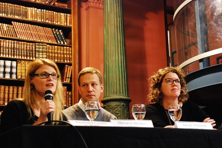 Alejandra Cardini (CIPPEC), Oscar Ghillione (MECCyT) y Cora Steinberg (UNICEF)